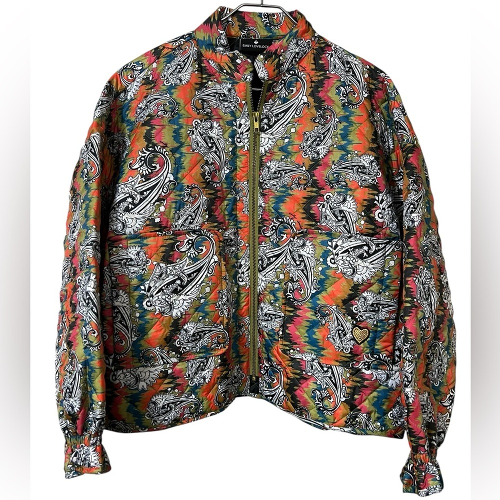 Emily Lovelock multicolor paisley quilted zip front boxy jacket colorful - Picture 1 of 11